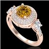 Image 1 : 2.05 CTW Intense Fancy Yellow Diamond Art Deco 3 Stone Ring 18K Rose Gold - REF-300T2M - 38149