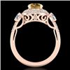 Image 4 : 2.05 CTW Intense Fancy Yellow Diamond Art Deco 3 Stone Ring 18K Rose Gold - REF-300T2M - 38149