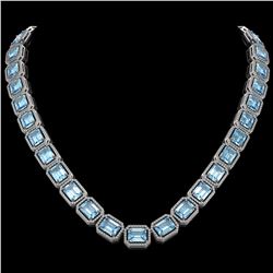 80.98 CTW Aquamarine & Diamond Halo Necklace 10K White Gold - REF-1317A3X - 41498