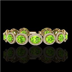 27 CTW Peridot & Micro Pave VS/SI Diamond Bracelet 10K Yellow Gold - REF-409F3N - 22694