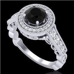 1.12 CTW Fancy Black Diamond Solitaire Engagement Art Deco Ring 18K White Gold - REF-125X5T - 37688