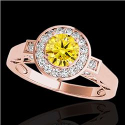 1.5 CTW Certified Si/I Fancy Intense Yellow Diamond Solitaire Halo Ring 10K Rose Gold - REF-180H2A -