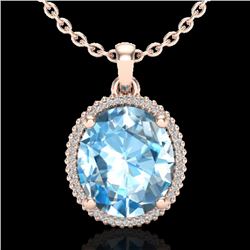 12 CTW Sky Blue Topaz & Micro VS/SI Diamond Halo Necklace 14K Rose Gold - REF-65K3W - 20603