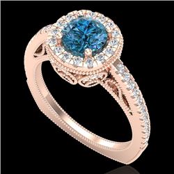 1.55 CTW Fancy Intense Blue Diamond Solitaire Art Deco Ring 18K Rose Gold - REF-178A2X - 37986