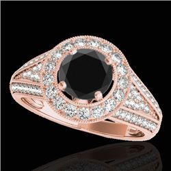 2.17 CTW Certified VS Black Diamond Solitaire Halo Ring 10K Rose Gold - REF-90M2H - 33980