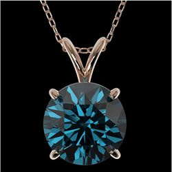2 CTW Certified Intense Blue SI Diamond Solitaire Necklace 10K Rose Gold - REF-343Y2K - 33237