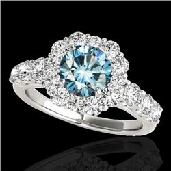 2.25 CTW Si Certified Fancy Blue Diamond Solitaire Halo Ring 10K White Gold - REF-207N6Y - 33387
