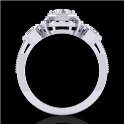 1.01 CTW VS/SI Diamond Solitaire Art Deco 3 Stone Ring 18K White Gold - REF-200F2N - 36881