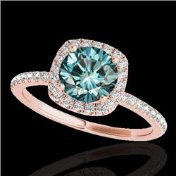 1.25 CTW Si Certified Fancy Blue Diamond Solitaire Halo Ring 10K Rose Gold - REF-172X8T - 33331