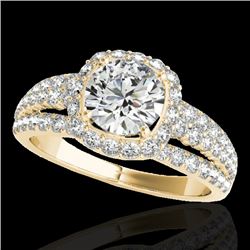 2 CTW H-SI/I Certified Diamond Solitaire Halo Ring 10K Yellow Gold - REF-180X2T - 34000