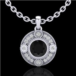 1.01 CTW Fancy Black Diamond Solitaire Art Deco Stud Necklace 18K White Gold - REF-69N3Y - 37702