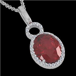 4 CTW Garnet & Micro Pave Solitaire Halo VS/SI Diamond Necklace 14K White Gold - REF-45H3A - 22761