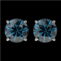 2 CTW Certified Intense Blue SI Diamond Solitaire Stud Earrings 10K White Gold - REF-205T9M - 33086