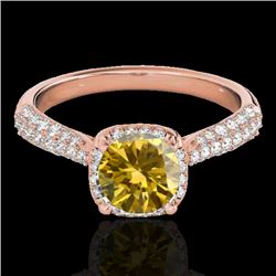 1.5 CTW Certified Si/I Fancy Intense Yellow Diamond Solitaire Halo Ring 10K Rose Gold - REF-177A6X -
