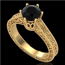 1 CTW Fancy Black Diamond Solitaire Engagement Art Deco Ring 18K Yellow Gold - REF-105K5W - 37571