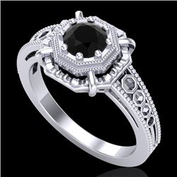 0.53 CTW Fancy Black Diamond Solitaire Engagement Art Deco Ring 18K White Gold - REF-81A8X - 37436