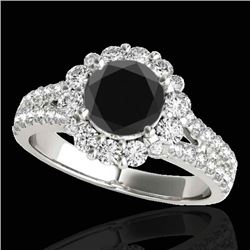 2.51 CTW Certified VS Black Diamond Solitaire Halo Ring 10K White Gold - REF-111F3N - 33943