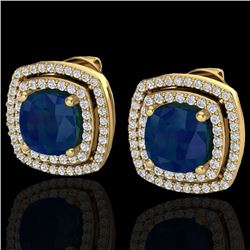 4.95 CTW Sapphire & Micro Pave VS/SI Diamond Halo Earrings 18K Yellow Gold - REF-125H5A - 20172
