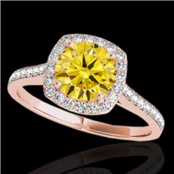 1.65 CTW Certified Si/I Fancy Intense Yellow Diamond Solitaire Halo Ring 10K Rose Gold - REF-276M4H 