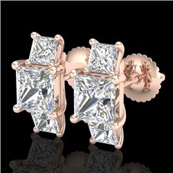 3.08 CTW Princess VS/SI Diamond Art Deco Stud Earrings 18K Rose Gold - REF-630M2H - 37200