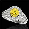 Image 1 : 1.7 CTW Certified Si/I Fancy Intense Yellow Diamond Solitaire Halo Ring 10K White Gold - REF-233Y6K 