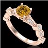 Image 1 : 1.03 CTW Intense Fancy Yellow Diamond Engagement Art Deco Ring 18K Rose Gold - REF-121H8A - 37680