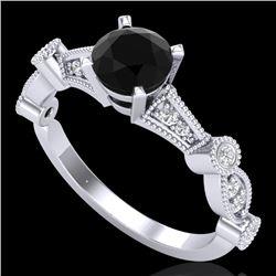 1.03 CTW Fancy Black Diamond Solitaire Engagement Art Deco Ring 18K White Gold - REF-80M2H - 37674