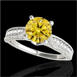 1.5 CTW Certified Si Intense Yellow Diamond Solitaire Antique Ring 10K White Gold - REF-221X8T - 347