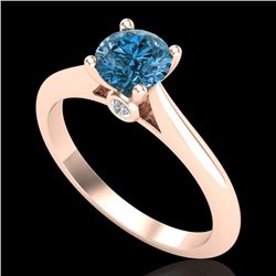 0.83 CTW Fancy Intense Blue Diamond Solitaire Art Deco Ring 18K Rose Gold - REF-87T3M - 38196