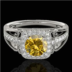 1.3 CTW Certified Si/I Fancy Intense Yellow Diamond Solitaire Halo Ring 10K White Gold - REF-236F4N 