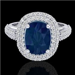 3.50 CTW Sapphire & Micro Pave VS/SI Diamond Halo Ring 18K White Gold - REF-143A6X - 20723