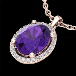 2.50 CTW Amethyst & Micro Pave VS/SI Diamond Necklace Halo 14K Rose Gold - REF-39W5F - 21066
