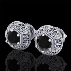 1.31 CTW Fancy Black Diamond Solitaire Art Deco Stud Earrings 18K White Gold - REF-81K8W - 37555