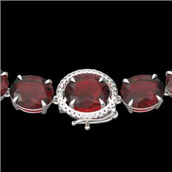 145 CTW Garnet & VS/SI Diamond Halo Micro Solitaire Necklace 14K White Gold - REF-455T6M - 22297