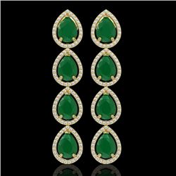 16.01 CTW Emerald & Diamond Halo Earrings 10K Yellow Gold - REF-212N8Y - 41284