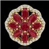 Image 2 : 4 CTW Ruby & VS/SI Diamond Cluster Designer Halo Ring 10K Yellow Gold - REF-63F8N - 20785