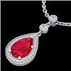 Image 1 : 2.75 CTW Ruby & Micro Pave VS/SI Diamond Necklace Designer 18K White Gold - REF-57F3N - 23138