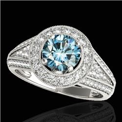 1.7 CTW Si Certified Fancy Blue Diamond Solitaire Halo Ring 10K White Gold - REF-200X2T - 33972