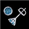 Image 4 : 1.01 CTW Fancy Intense Blue Diamond Art Deco Stud Earrings 18K White Gold - REF-100Y2K - 38230