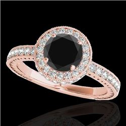 1.51 CTW Certified VS Black Diamond Solitaire Halo Ring 10K Rose Gold - REF-74Y8K - 34305