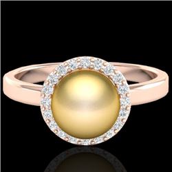 0.25 CTW Micro Pave Halo VS/SI Diamond & Golden Pearl Ring 14K Rose Gold - REF-40A9X - 21630