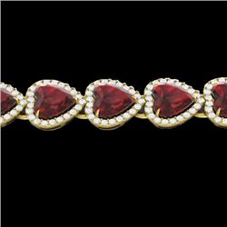 25 CTW Garnet & Micro Pave VS/SI Diamond Bracelet Heart Halo 14K Yellow Gold - REF-376M8H - 22617