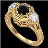 Image 1 : 1.05 CTW Fancy Black Diamond Solitaire Art Deco 3 Stone Ring 18K Yellow Gold - REF-132X8T - 37949