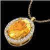 Image 2 : 2.75 CTW Citrine & Micro VS/SI Diamond Halo Solitaire Necklace 18K Yellow Gold - REF-48Y4K - 20586