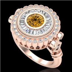 2.03 CTW Intense Fancy Yellow Diamond Engagement Art Deco Ring 18K Rose Gold - REF-245K5W - 37904