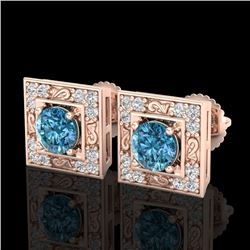1.63 CTW Fancy Intense Blue Diamond Art Deco Stud Earrings 18K Rose Gold - REF-176W4F - 38161