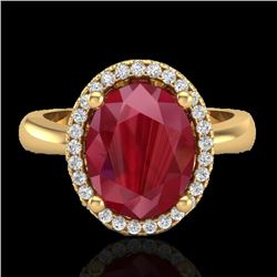 3 CTW Ruby And Micro Pave VS/SI Diamond Ring Halo 18K Yellow Gold - REF-64F9N - 21113