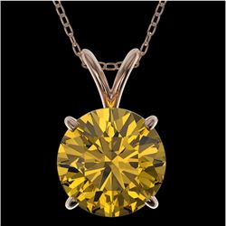 2.03 CTW Certified Intense Yellow SI Diamond Solitaire Necklace 10K Rose Gold - REF-492H2A - 36817