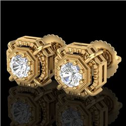 1.11 CTW VS/SI Diamond Solitaire Art Deco Stud Earrings 18K Yellow Gold - REF-218Y2K - 36877