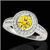 Image 1 : 1.50 CTW Certified Si/I Fancy Intense Yellow Diamond Solitaire Halo Ring 10K White Gold - REF-170H9A
